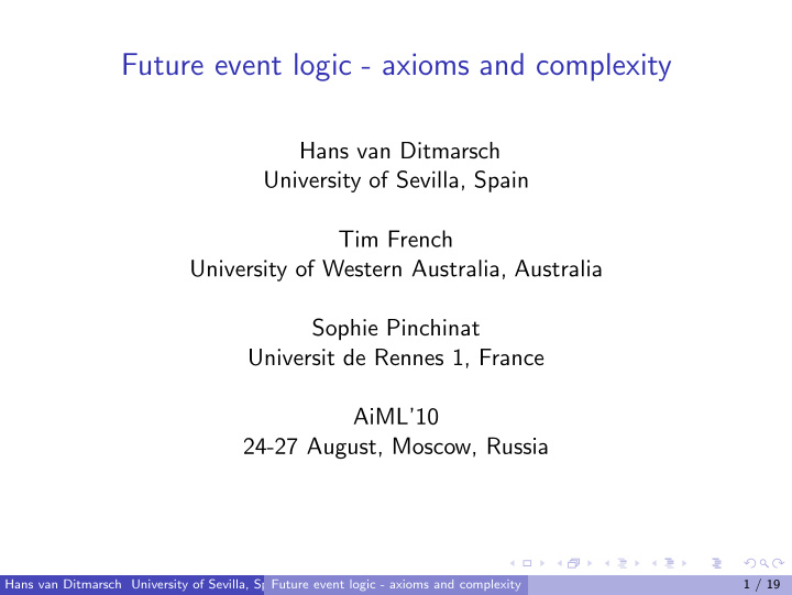 future event logic axioms and complexity