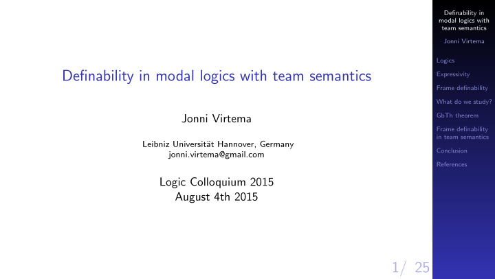 definability in modal logics with team semantics