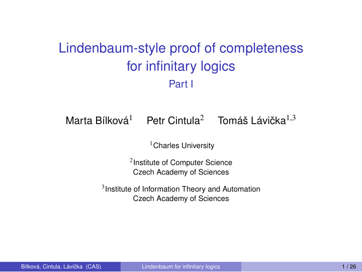 lindenbaum style proof of completeness for infinitary