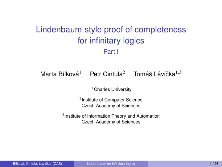 lindenbaum style proof of completeness for infinitary
