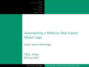 Just some space  Axiomatizing a Reflexive Real-Valued  Modal Logic  Laura Janina Schn  uriger