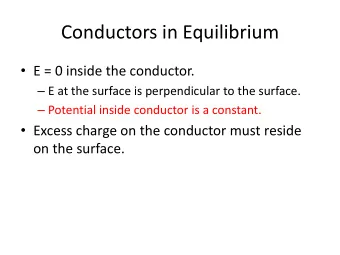 Conductors in Equilibrium  E = 0 inside the conductor.  E at the surface is perpendicular to