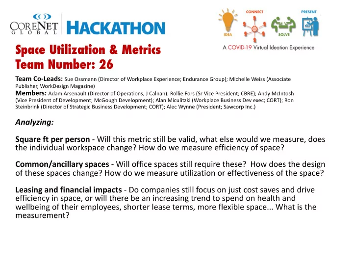 space utilization metrics team number 26
