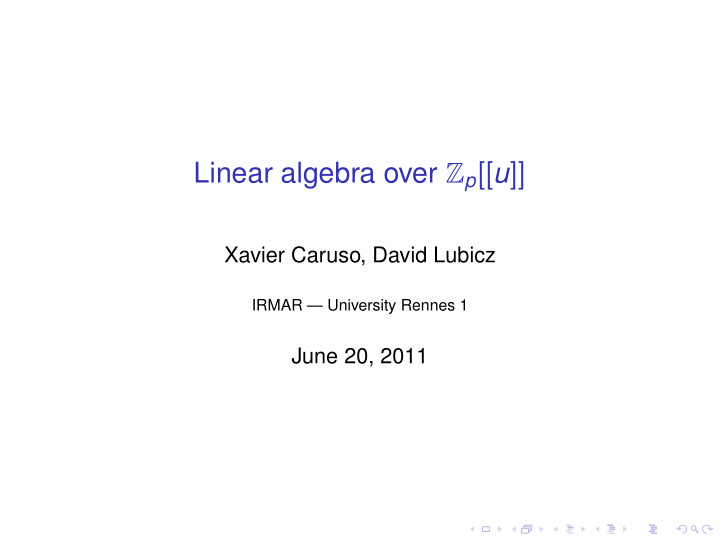linear algebra over z p u