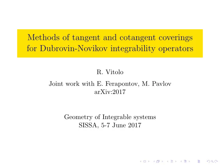 methods of tangent and cotangent coverings for dubrovin