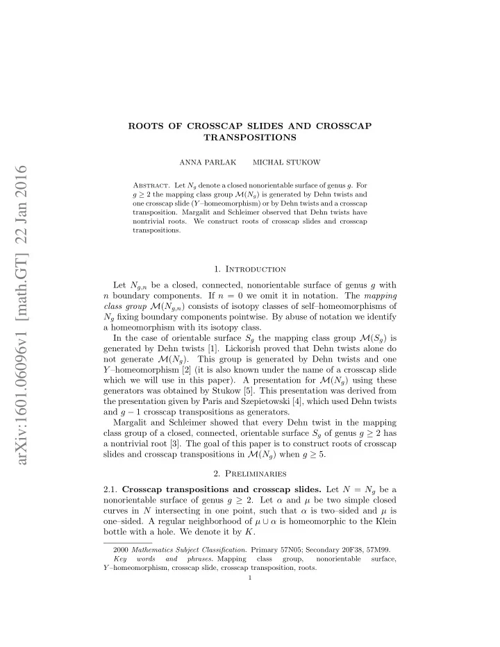 arxiv 1601 06096v1 math gt 22 jan 2016