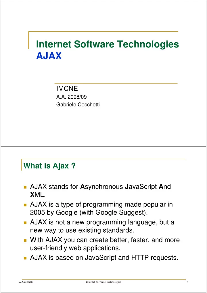 internet software technologies i t t s ft t h l i ajax