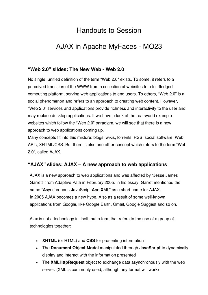 handouts to session ajax in apache myfaces mo23