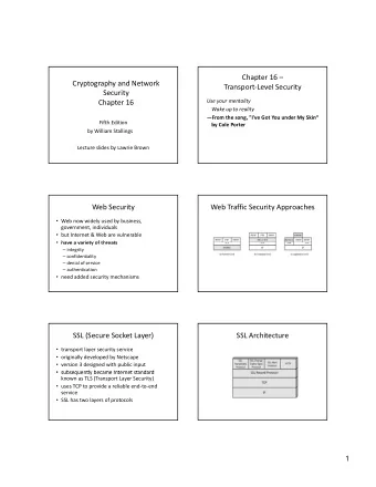 Chapter 16  Cryptography and Network Transport  Level Security  Security Chapter 16 Use your
