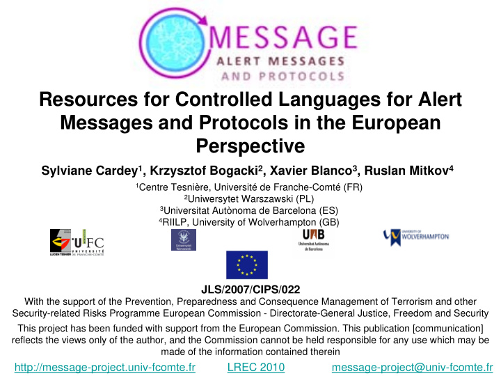 resources for controlled languages for alert messages and