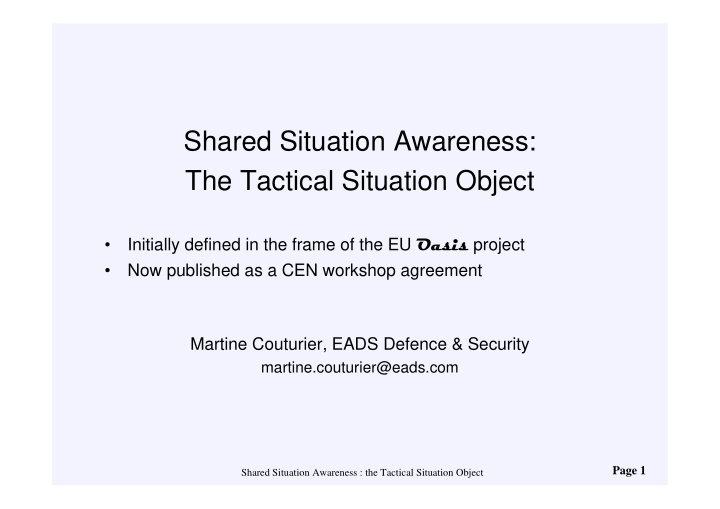 shared situation awareness the tactical situation object