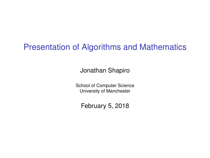 presentation of algorithms and mathematics