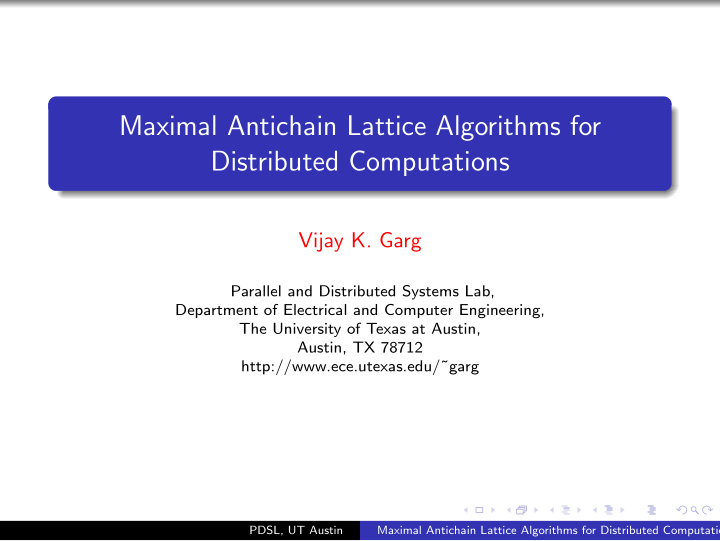 maximal antichain lattice algorithms for distributed