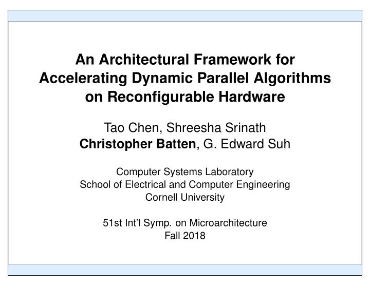 an architectural framework for accelerating dynamic