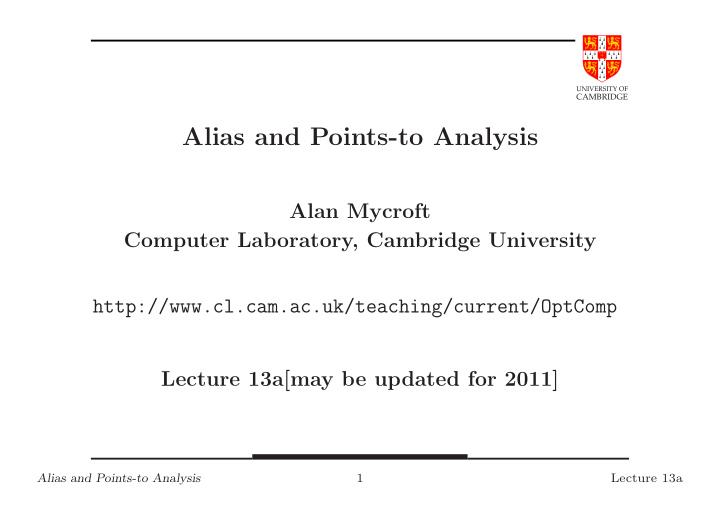 alias and points to analysis