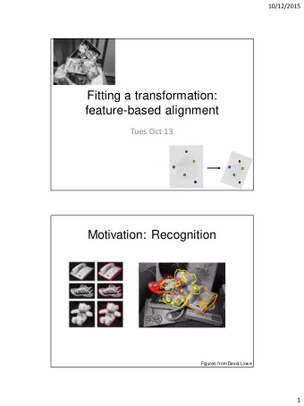 Fitting a transformation:  feature-based alignment  Tues Oct 13  Motivation: Recognition  Figures