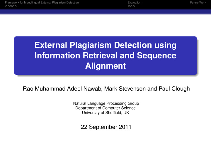 external plagiarism detection using information retrieval