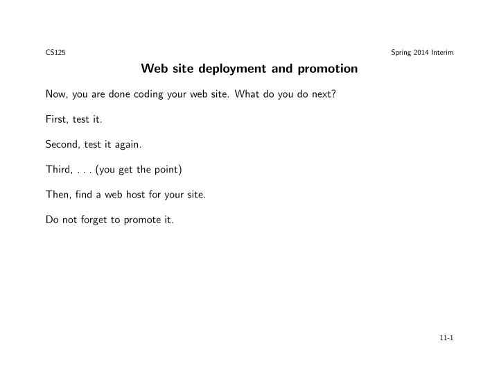 web site deployment and promotion
