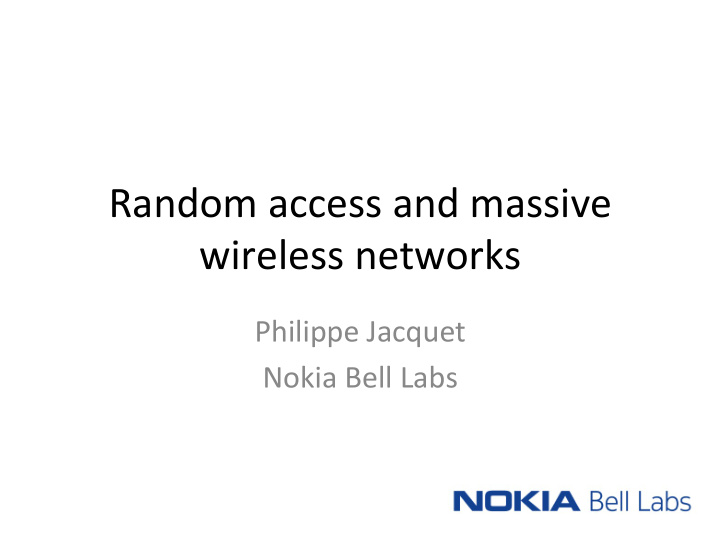 random access and massive wireless networks