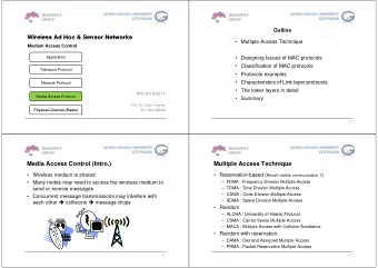 Wireless Ad Hoc &amp; Sensor Networks  Wireless Ad Hoc &amp; Sensor Networks   Multiple Access