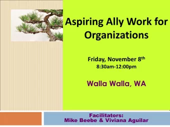 Aspiring Ally Work for  Organizations Friday, November 8 th  8:30am-12:00pm  Walla Walla, WA