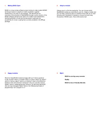 1  Making BUGS Open  2  Adopt a module  BUGS is a long running software project aiming to make