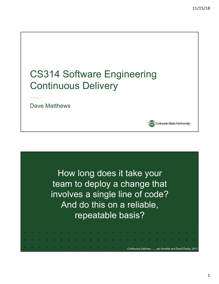 cs314 software engineering continuous delivery