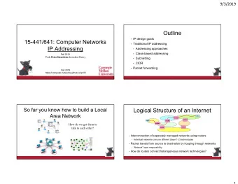 Outline  IP design goals  15-441/641: Computer Networks  Traditional IP addressing  IP