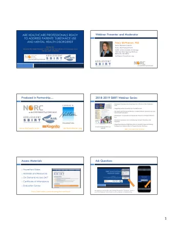 1  Partners  Integrating Adolescent SBIRT into Social Work and Nursing  Education and Practice  A