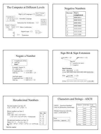 The Computer at Different Levels  Negative Numbers  Decimal  Twos  Java, C, Fortran,  High Level