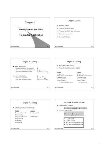 Chapter 1  Analog vs. Digital  Positional Number Systems  Number Systems And Codes