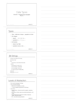 Data Types  COS 301 - Programming Languages  Fall 2018  UMAINE CIS  COS 301  Programming