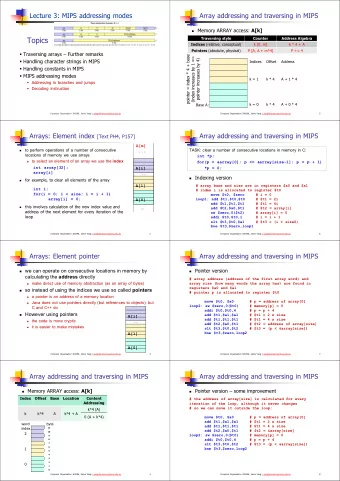 Topics  Traversing style  Counter  Address Algebra Indices (relative, conceptual)  k [0, m]  k * 4