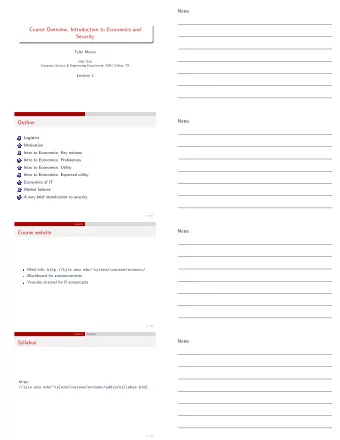 Course Overview, Introduction to Economics and  Security  Tyler Moore  CSE 7338  Computer Science