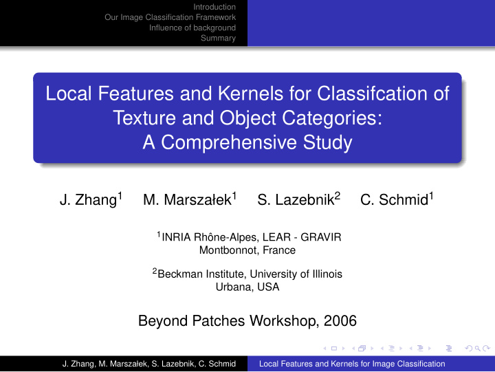 local features and kernels for classifcation of texture