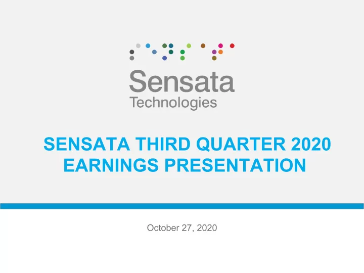 sensata third quarter 2020 earnings presentation