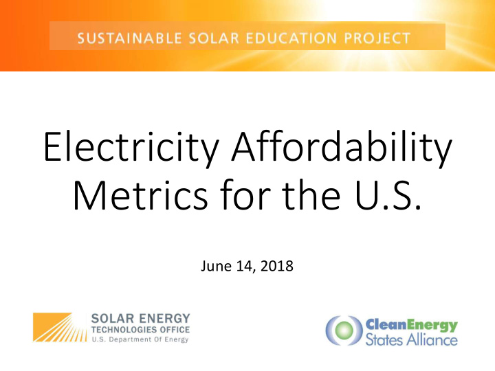 electricity affordability metrics for the u s