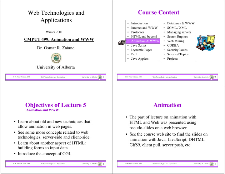 web technologies and course content applications