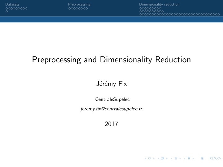 preprocessing and dimensionality reduction