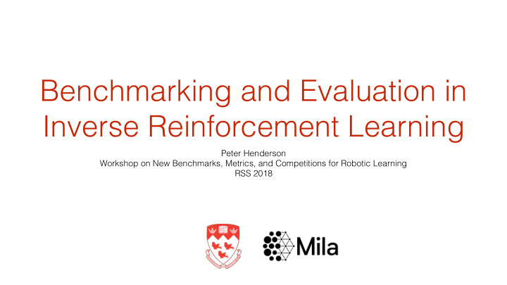 benchmarking and evaluation in inverse reinforcement