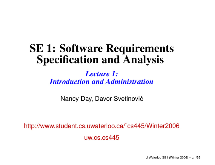 se 1 software requirements specification and analysis