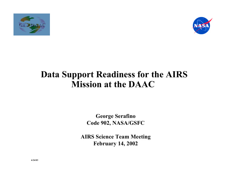 data support readiness for the airs mission at the daac