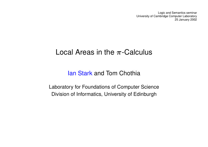 local areas in the calculus