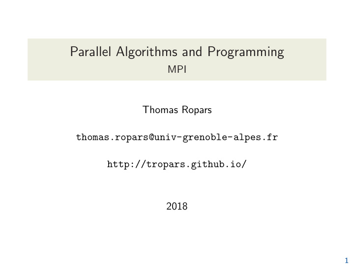 parallel algorithms and programming