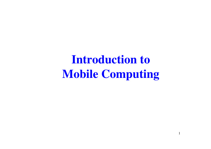introduction to mobile computing