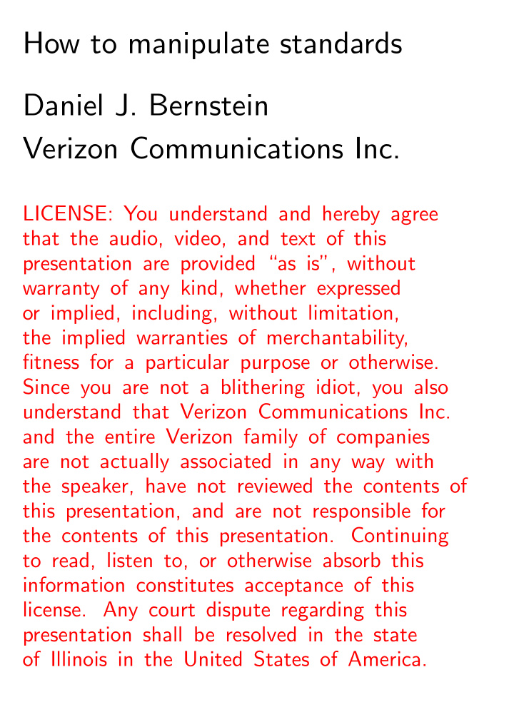 how to manipulate standards daniel j bernstein verizon