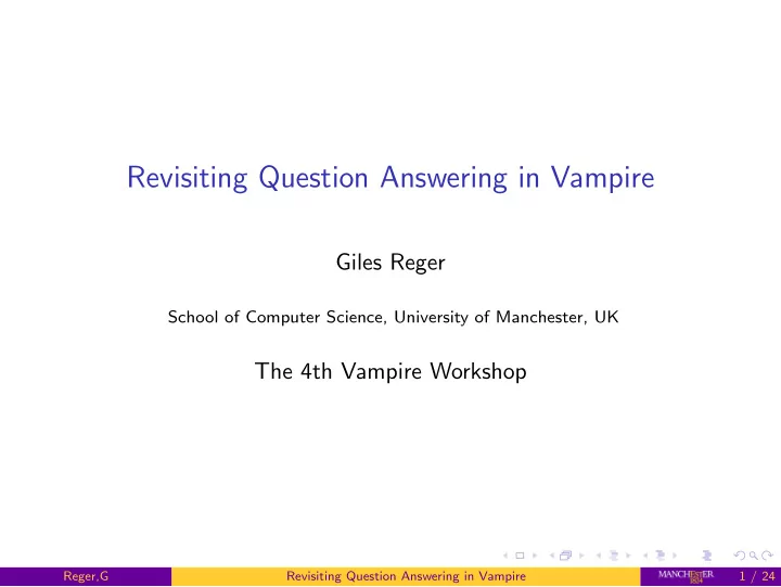 revisiting question answering in vampire