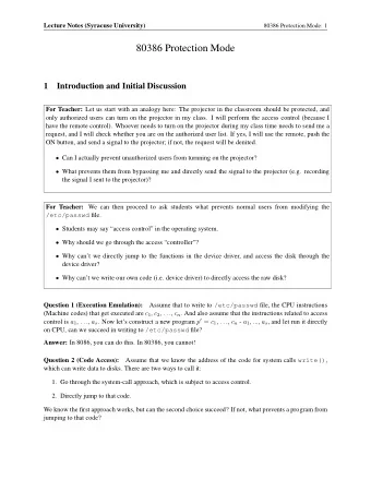 80386 Protection Mode  1  Introduction and Initial Discussion For Teacher: Let us start with an