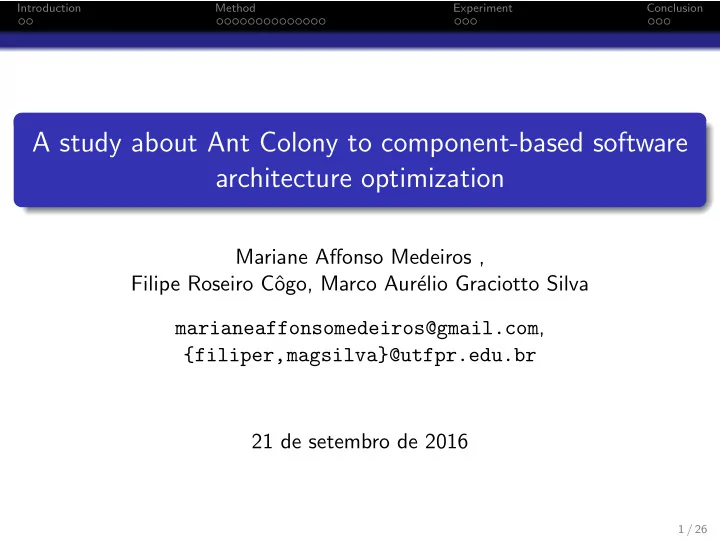 a study about ant colony to component based software