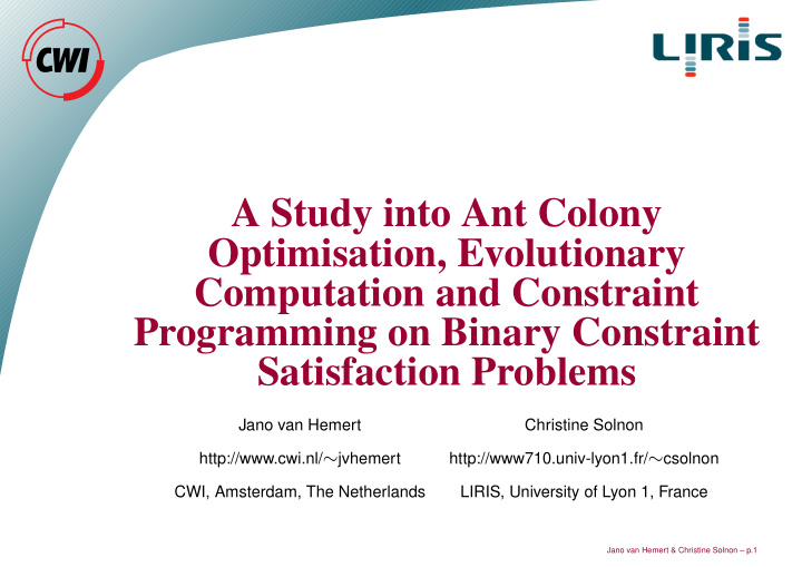a study into ant colony optimisation evolutionary